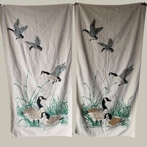 Vintage R.A. Briggs Canadian Geese Bath Towel Set 2 Cotton Made in USA Wildlife